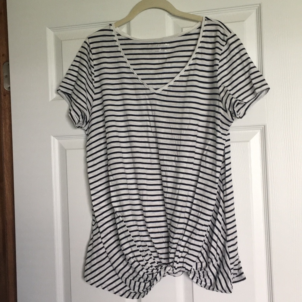 Navy and white striped front knot v-neck.